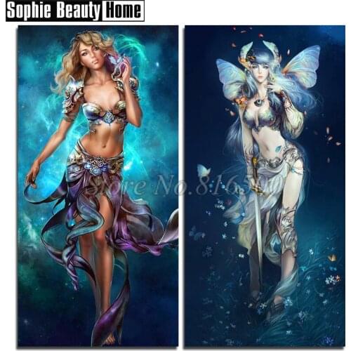 Real 5D Diamond Cross Stitch Diy Full Diamond Painting Kits Diamond Embroidery Sexy Beauty Warrior&Sword Needlework Art 188336