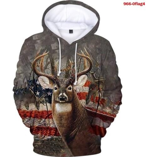 New Hoodies American Flag Wood Deer Men Hoodie 2021 autumn Winter Swearshirt Plus Size Women Hooded American Flag Wood Deer Coat