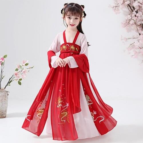 Girls Hanfu Fairy Dress Traditional Chinese Classical dancing Wear Festival Outfit Retro Folk Performance Photography Dresses