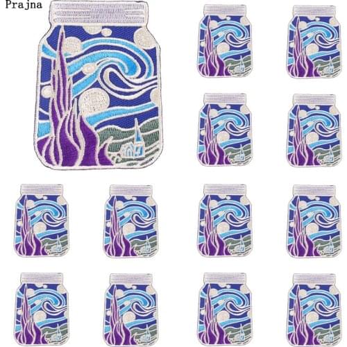Prajna 10 PCS Wholesale Van Gogh Applique Embroidered Patches On Clothes Cartoon Iron On Patches For Clothing Stickers Badges