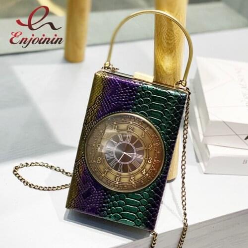 Walkable Clock Style Party Clutch Bag Evening Bag for Women Fashion Shoulder Chain Bag Small Crossbody Purses Handbags Pu