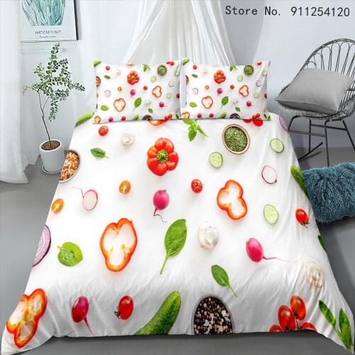 Vegetable Duvet Cover Sets Fruit Chili Lemon Bedding Sets 23 Piece Food Quilt Cover Sets Single Double Queen King Bed Linen Sets
