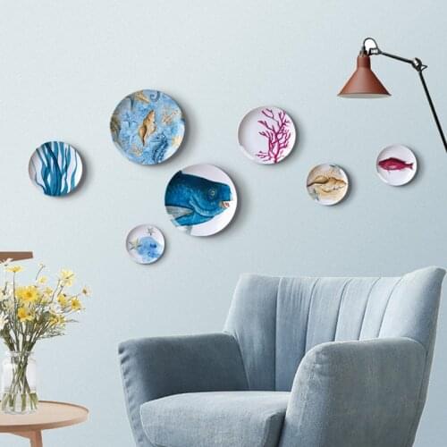 Romantic Marine Beauty Ceramic Mural Hanging Plate Restaurant wall home decoration blue simple style Furnishing