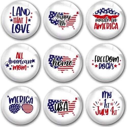 Handmade July 4th Love Map American Blue Red Round Photo Glass Cabochons Demo Flat Back DIY Jewelry Making Findings Accessory