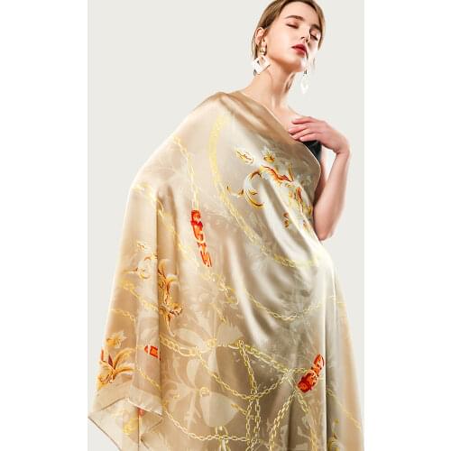 Women Print Silk Shawl Scarf Large Soft Foulard Luxury Chain Pattern Design Travel Wrap [5013]