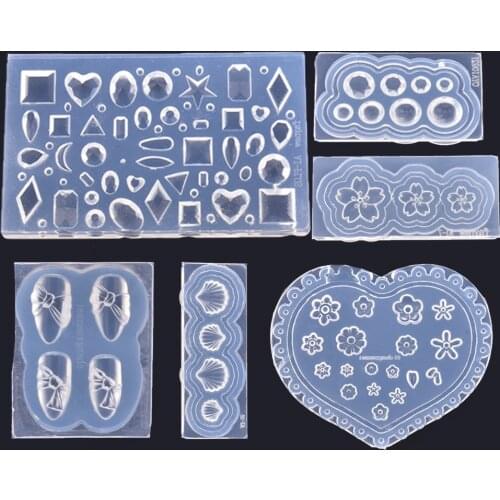 1PC Silicone Resin 3D Acrylic Nail Art Mold For Jewelry Making Bow Shell Heart Transparent Silicone Mold For Woman DIY Pendant