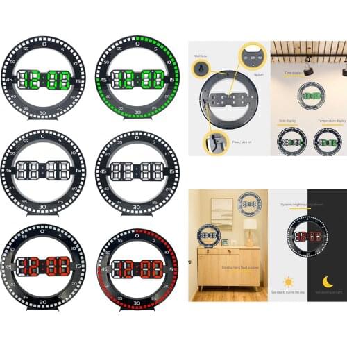 LED 12'' Digital Wall Clock Round Electronic Clock School Clocks Ornament
