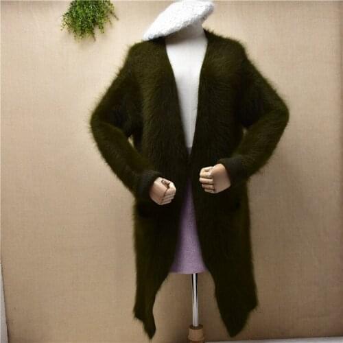 Knitwear inside female women winter thick warm hairy plush mink cashmere long sweater loose cardigans angora fur jacket coat