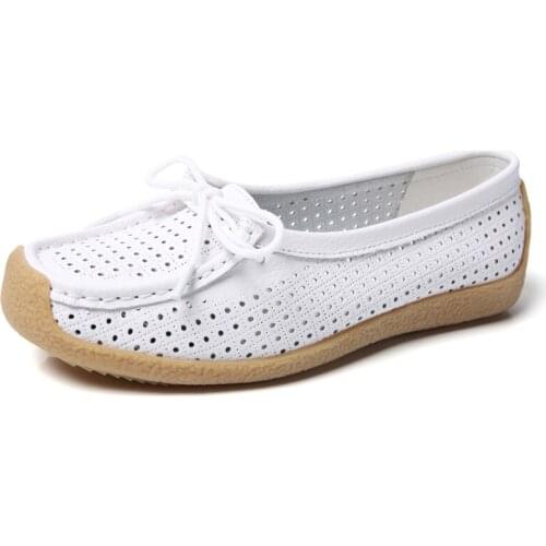 2021Summer Womens Shoes Genuine Leather Flat Loafers Lace Up Female Sneakers Mother Footwear Ladies Shoes And Sandals