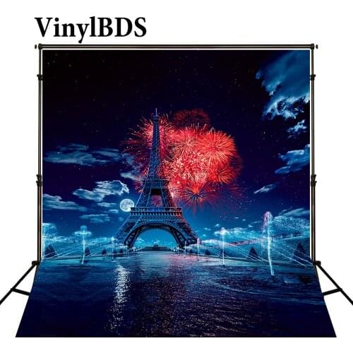 VinylBDS Eiffel Tower Photography Backgrounds Fireworks Scenery Backdrops Firecracker Wedding Backdrop for Baby Photo Studio