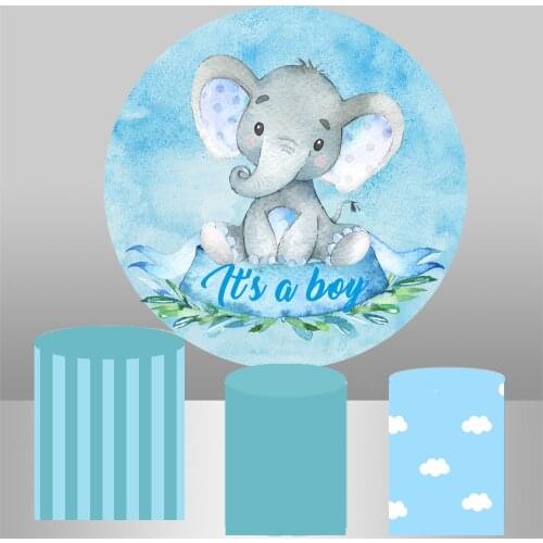 Baby shower Round circle background Cartoon watercolor elephant Backdrop pink blue boys girls birthday Party table Cover vinyl