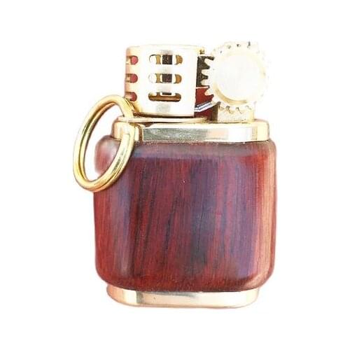 Mini Vintage Wooden Shell Metal Gasoline Lighter With Iron Ring
