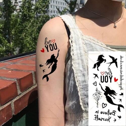 Waterproof Temporary Tattoo Sticker Mermaid Swallow Bird Horse Heart Art Water Transfer Fake Flash Tatto for Men Women Kids