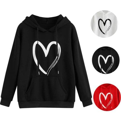 Women Long Sleeve Love Print Hooded Sweatshirt Top Autumn Winter Harajuku Loose Casual Hoodies Pullover Tops Sudaderas mujer