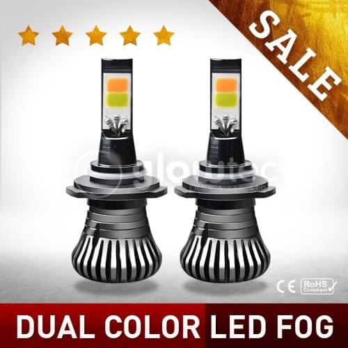 1pair DUAL COLOR LED Car Fog driving light Bulbs H1, H3 H7, H8, H11, 9005, 9006 880 881 80W white blue yellow ICE GLOWTEC