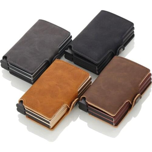 1 Piece Pu Learther Metal Business Credit Card Holder Metal Double Aluminium Card Holder With Rfid Blocking Travel Card Wallet