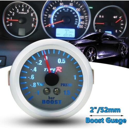 2 inch 52mm White Blue Phantom for Pointer Turbo Boost Vacuum Meter Gauge -1 1.5 BAR 12V