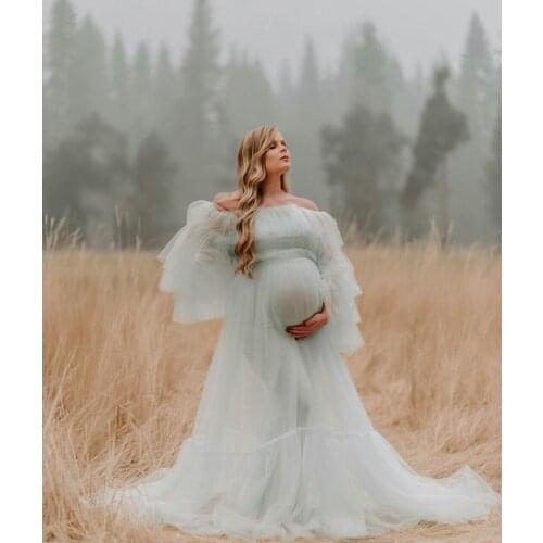 2021 Mint Green Tulle Maternity Dresses A Line Maternity Gown for Photoshoot Boudoir Lingerie Robe Bathrobe Nightwear Babydoll