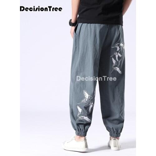 2021 casual cotton linen tracksuit men mens loose pant suit sets male casual chinese style men jogger pants men loose trousers