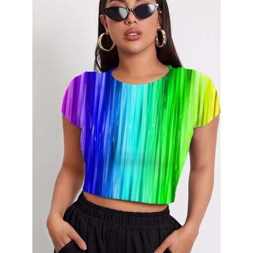 3d Tshirt Rainbow T-shirt Women Colorful Navel Bare Abstract Tshirt Printed Psychedelic Funny T shirts Womens Clothing T shirts