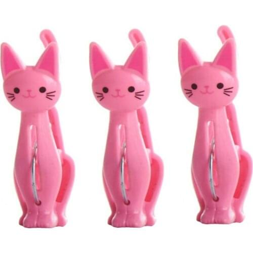 4Pcs Cute Cats Plastic Clothes Pegs Clothespins Cartoon Beach Towel Clips Bed Sheet Handdoek Socks Windproof Laundry Pins