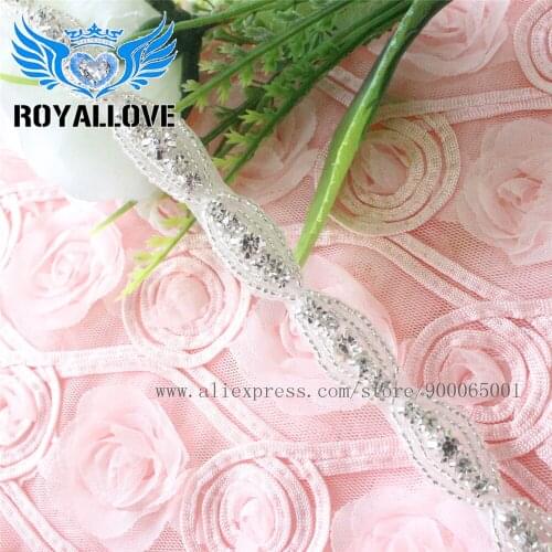 5yards) Wholesale Hotfix Clear Crystal Sewing on Beaded Rhinestone Appliques Trimming for Wedding Dress Headpieces Garters