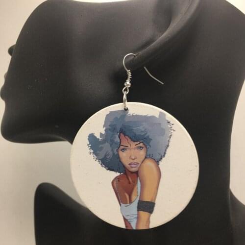 Free Shipping! Black Afro Natural Hair Wood Earrings