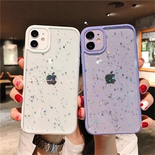 Glitter Candy Stars Transparent Phone Case For iPhone 11 12 Mini Pro Max XS X XR 7 8 6 Plus 6S Soft Bumper Shockproof Back Cover