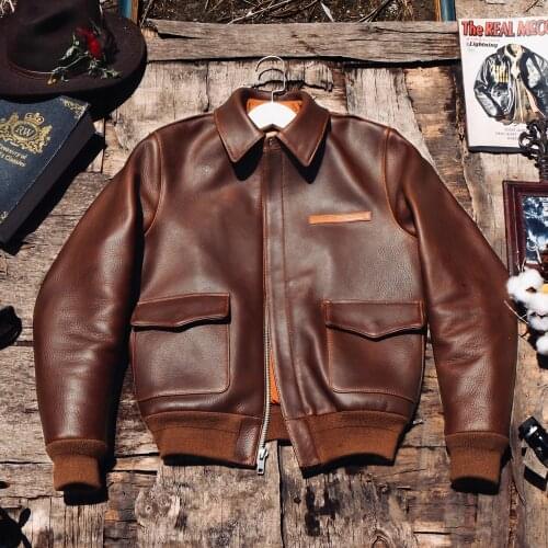 Blockbuster 1.8mm strengthen the tanned leather A2 bomber jackets men troupe, leather leather coat