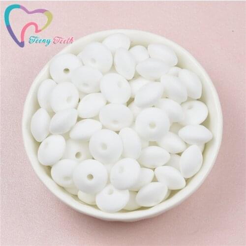 Teeny Teeth 50 PCS White Silicone Abacus Teething Beads Spacers Teether Beads Necklace Lentils Food Grade Baby Silicone Beads