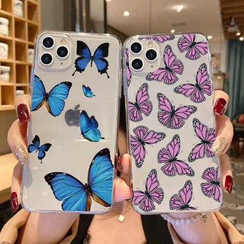 Butterfly Transparent Phone Case For iphone 12 11 Pro XS MAX 7 8 6s Plus X XR SE Night Colorful Black Silicone Soft Back Cover