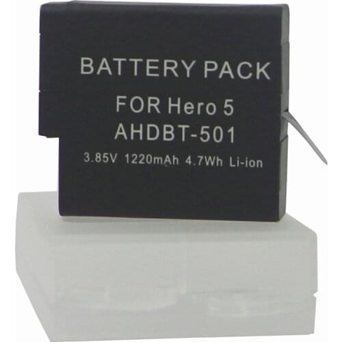 For 2Pc Fully Decoded 1250mAh GoPro Hero 5 6 7 Battery+battery case for GoPro Camera AHDBT-501 AHDBT 501 Gopro Hero5 6 4K Camera