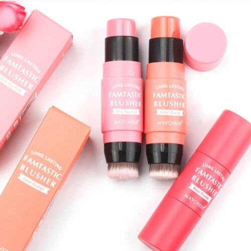 3 Colors Double-end Cream Blush Stick No Powder Feeling Daily Mixed Coral Orange Rose Powder Natural Red With Brush Rouge