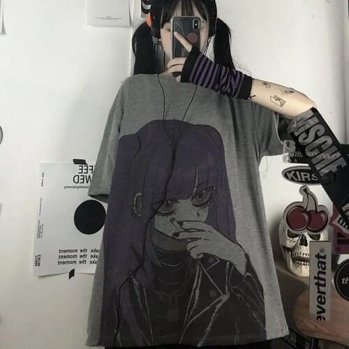 INS Punk Dark Streetwear Female Tee Anime Gothic Girls T Shirt Harajuku Loose Casual Tops Summer Women Oversized T-shirts Tops