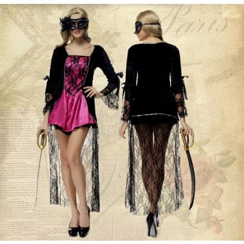 Halloween Women Sexy Lace Pirate Captain Cosplay Costumes Dress Sword 3PCS Set Carnival Ball Dress Cosplay Costumes