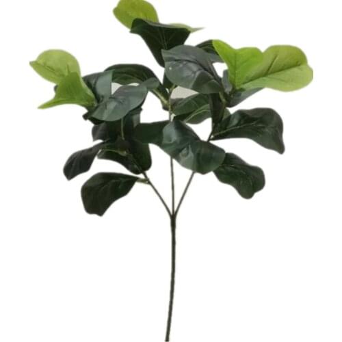 6pcs Artificial Ficus Lyrata Leaf Stem Faux Green Ficus Pandurata Tree Branches for Greenery Wall Floral Decoration