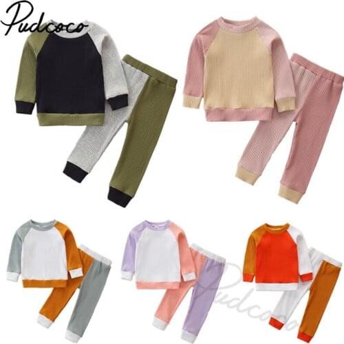 Newborn Baby 2-piece Patchwork Outfit Set Long Sleeve Color Block Top and Pants Set for Kids Boys Girls Spring Autumn