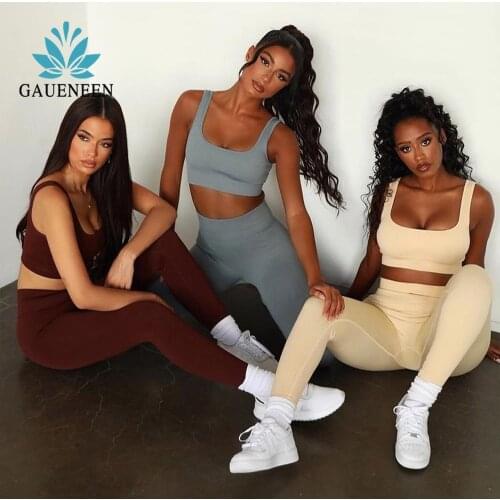 GAUENEEN 2 Piece Seamless Yoga Set Women Sportwear Athletic Stretch U Neck Sports Bra and Gym Leggings Training Tracksuit