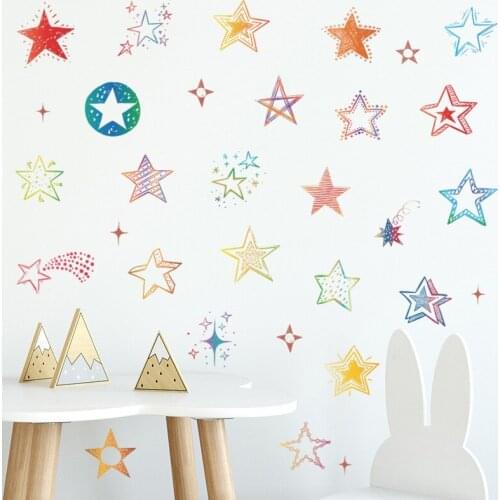 Colorful Star Wall Stickers for Baby Room Kids Room Wall Decor Vinyl Childrens Room Bedroom Wall Decals Stars Kids Wall Sticker