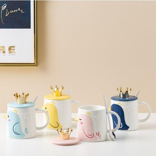 Light Luxury Embossed Bird Mug Cartoon Milk Coffee Cup With Crown Lids Ceramic Mugs For Christmas Gift Drinkware
