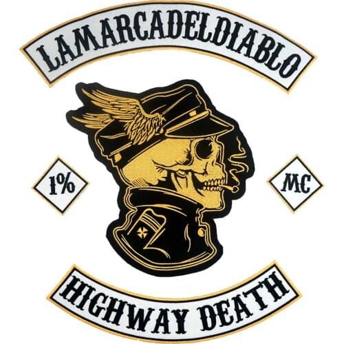LAMARCADELDIABLO HIGHWAY DEATH Embroidered Applique Sewing Label punk biker Patches 5PCS/LOT