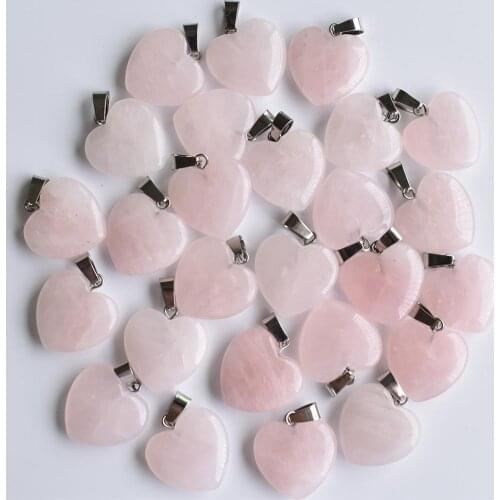 2020 fashion bestselling natural pink crystal stone charms heart pendants for jewelry making 20mm 50pcs/lot Wholesale free