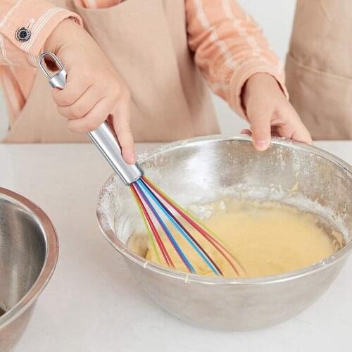 Hot Silicone Whisk Hand Egg Beater Blender Mixer with Stainless Grip Handle for Baking Cooking Frothing Set of 3