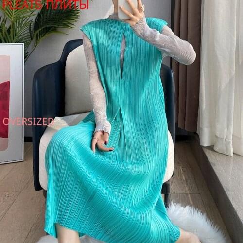 Miyake folds 2021 spring and summer new sleeveless vest dress slim straight dress mid-length pleats vestido fashion