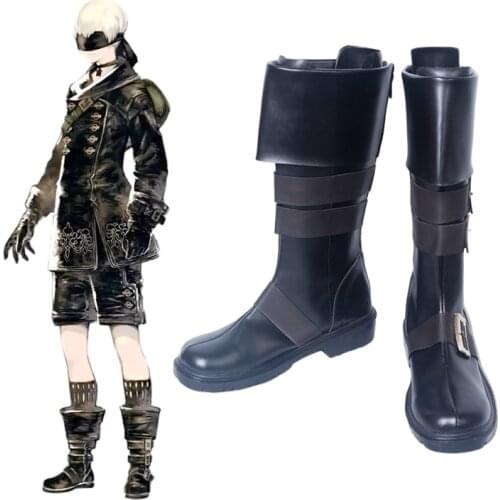 New Game Nier Automata Cosplay Shoes YoRHa 9S PU Leather Cosplay Boots Black Zipper-up Halloween Carnival Party Shoes Size 35-44