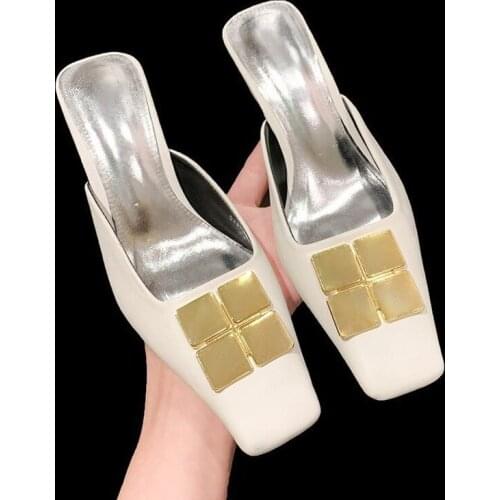 2021 New Summer Women Baotou Slippers New Stiletto Mid-high-heeled Sandals Muller Shoes Slippers Wome Shoes Heels Slippers Hot