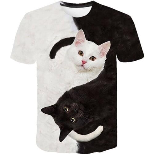 New For 2021 Cool Fashion T Shirt For Men And Women Two Cats Print 3d T Shirt Summer Short Sleeve T Shirts Male T Shirts XS-6XL