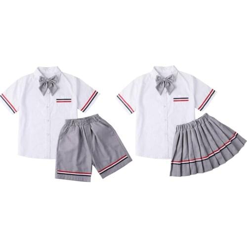 Formal School Uniform Shirts Shorts Pleated Skirt Set with Bow for Boys and Girls 2pcs Suits for Students Formal Kids Clothes