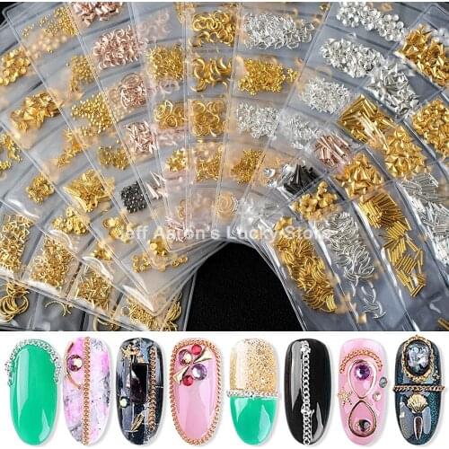 1 Pack Mixed 3D DIY Hollow Metal Frame Nail Art Decorations Gold Rivet Manicure Accessories DIY Shell Slider Nail Studs