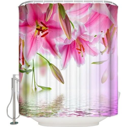 Pink lily Reflection Waves Pure Beautiful Layout Shower Curtains Meditation Design Bathroom Shower Curtain